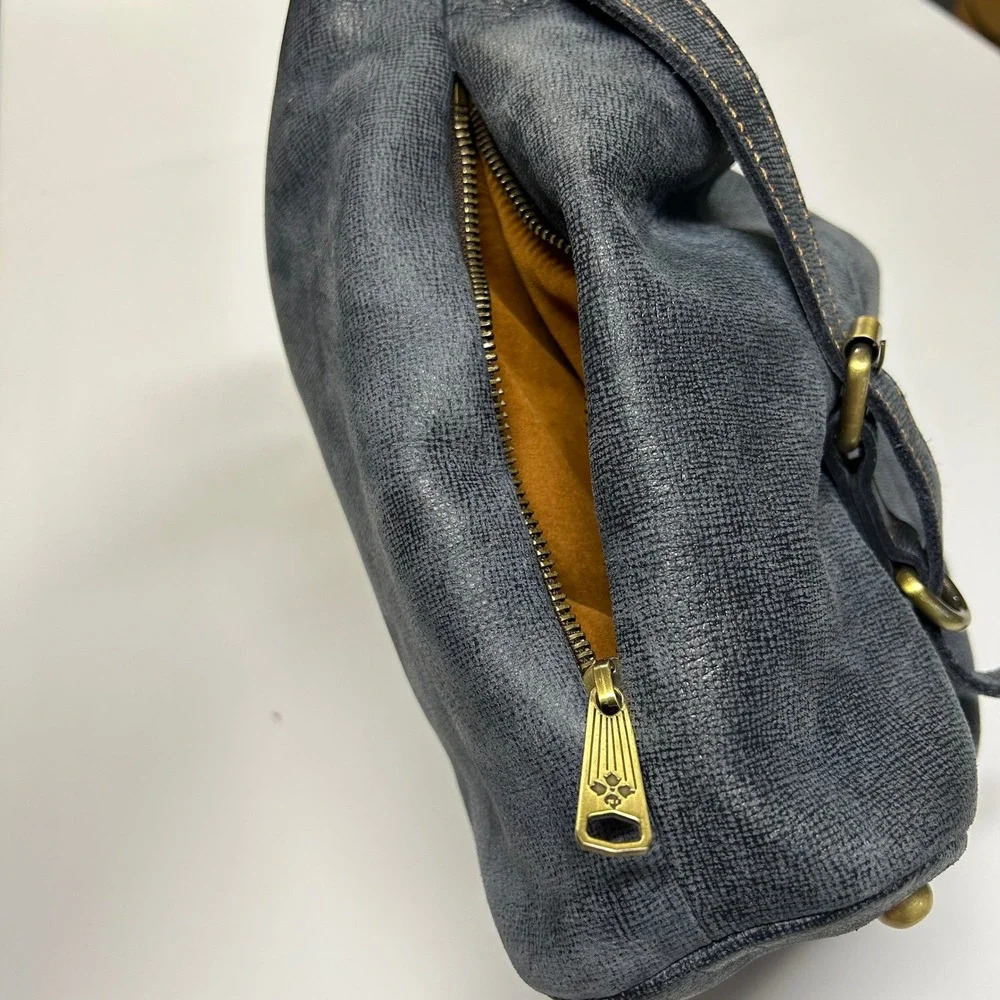 Patricia Nash Leather Hobo‎ Shoulder Bag Slouchy Buckle Straps Textured Blue